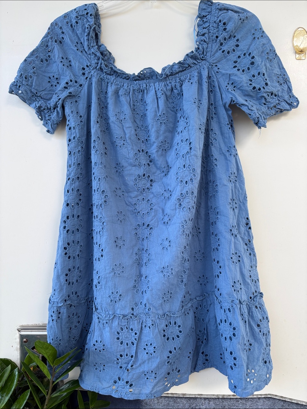 Elan Blue Eyelet Puff-Sleeve dress - Picture 2 of 7